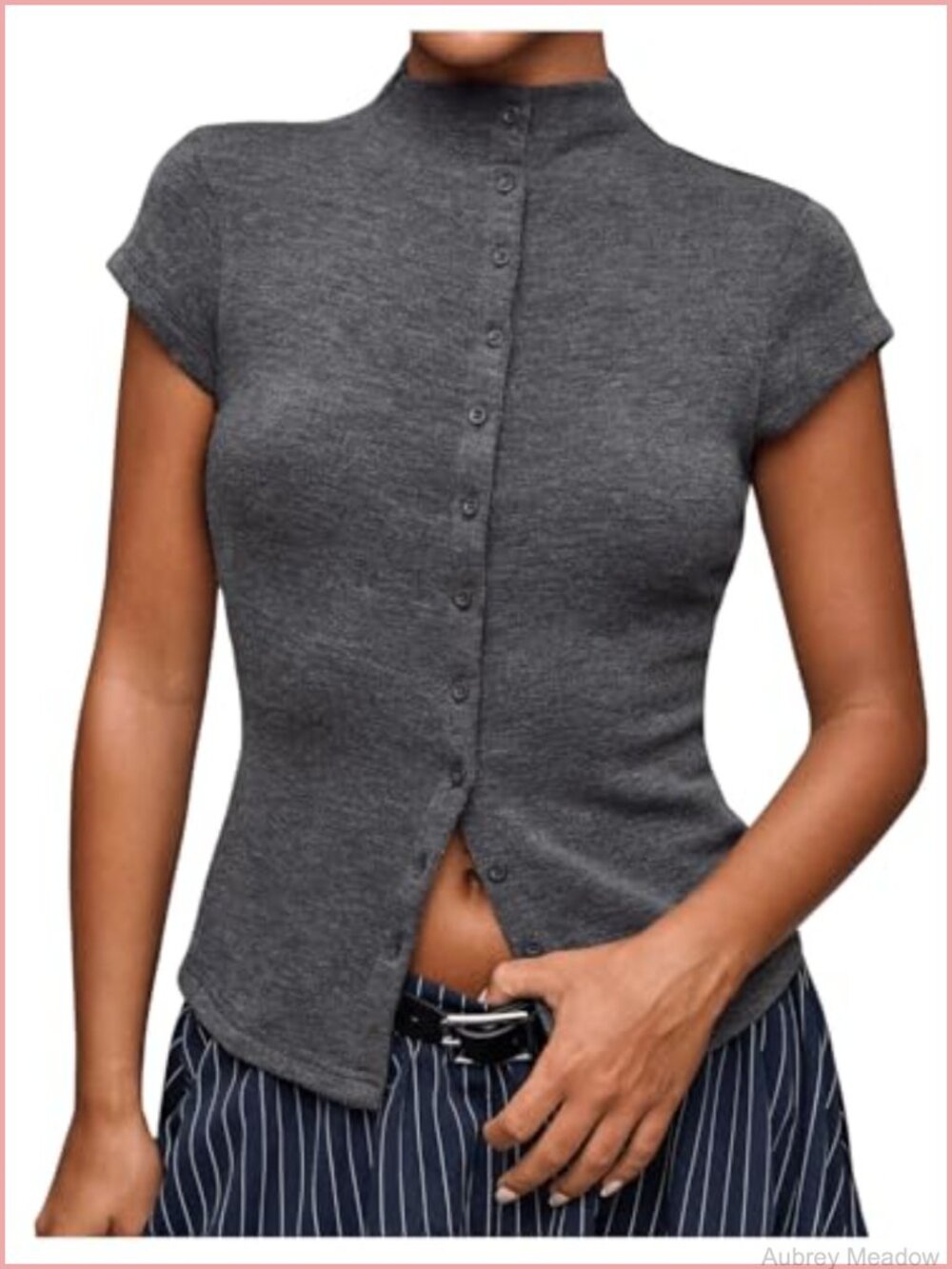 Milumia Cap Sleeve Knit Top Mock Neck Button Down Sweater Blouse